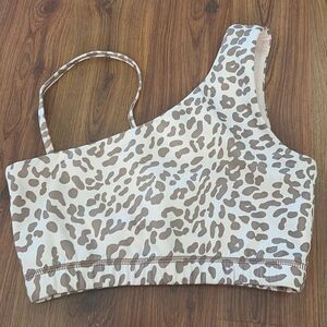 Tan + Lines pink and tan cheetah leopard print sports bra. Size S